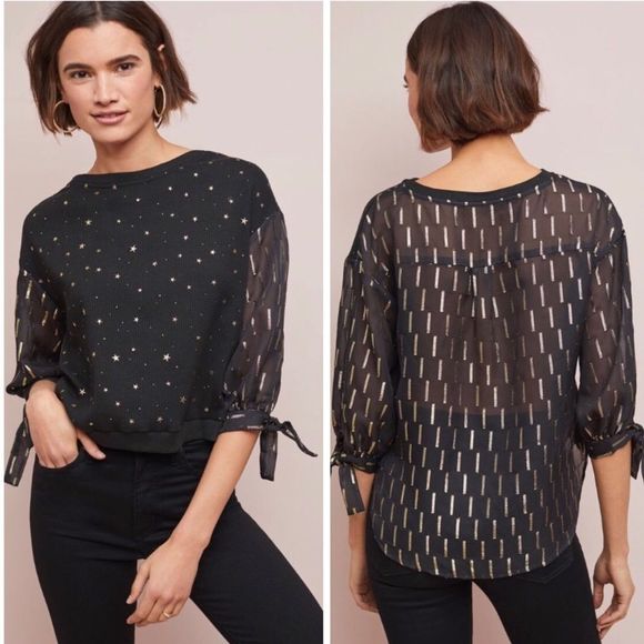 Eva Franco Matilda Black Top Gold Foil Star Blouse - Picture 7 of 11